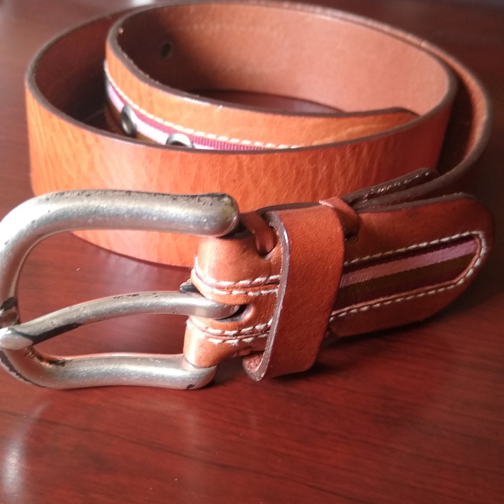 Fossil Brown Leather Women's Belt Pink Maroon Sz M